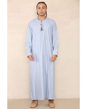 Thobez Thobe Jubba Saudi Islamic Arab Eid Emirati Kaftan Jubbah Tassel Robe - Blue