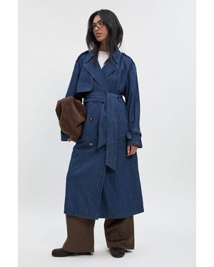 Boohoo Stripe Denim Trench Coat - Blue