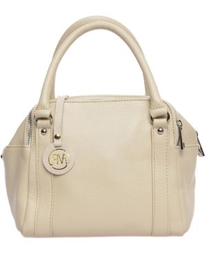 Roberta M Beige Rundleer Tas - Naturel