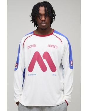 BoohooMAN Tall Oversized Moto Print Raglan Sports Top - White