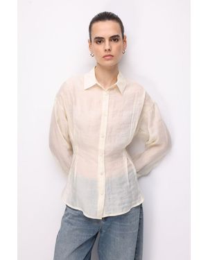 MixRay Fitted Textured Button-Up Shirt - White