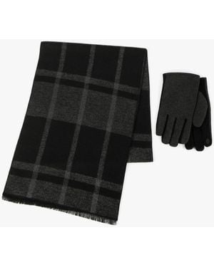 Totes 3412 Wool Blend Check Scarf & Thermal Lined Gloves Gift Set Winter - Black