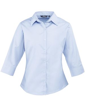 PREMIER 3/4 Sleeve Poplin Blouse Plain Work Shirt (Light) - Blue