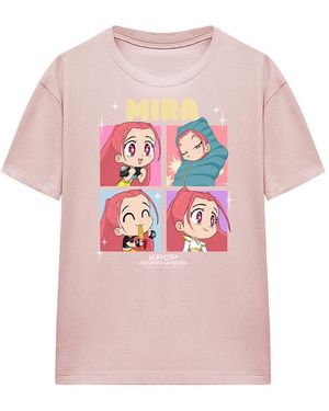 K-Pop Demon Hunters Ladies Huntrix Mira Chibi Group Regular T-Shirt (Powder Rose) - Pink