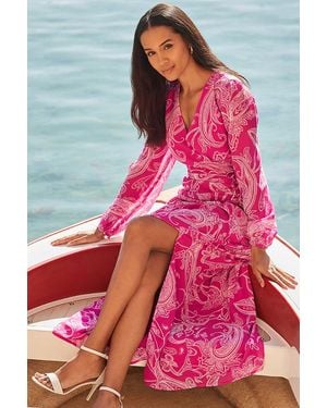 Sosandar Petite Paisley Print Wrap Maxi Dress - Pink
