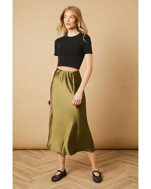 Oasis Bias Cut Satin Midi Skirt - Natural