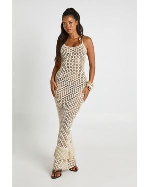 Boohoo Beach Crochet Tie Strap Maxi Dress - White