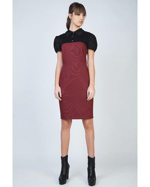 Conquista Puff Sleeve Fitted Dress With Button Detail - Red