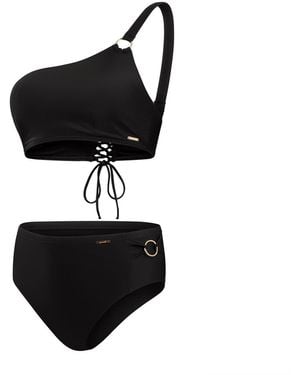 Speedo Asymmetric Tie Front Bikini Set - Black