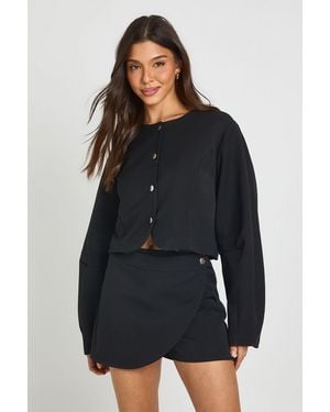 Boohoo Barrel Sleeve Cropped Blazer And Wrap Skirt Co-Ord - Blue
