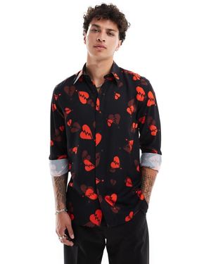 Twisted Tailor Long Sleeve Shirt With Heartbreak Print - Red