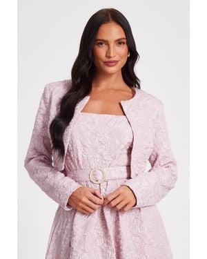 Quiz Pale Jacquard Crop Jacket - Pink