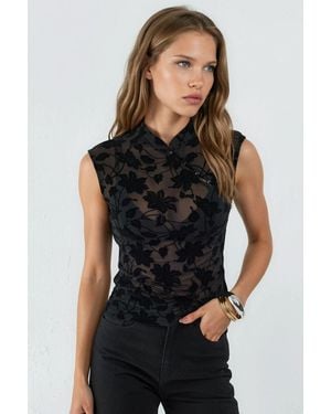 Hiccup Fitted Half Turtleneck Patterned Knit Top - Black