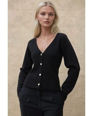Hiccup Fitted V-Neck Button Cardigan - Black