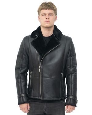 Infinity Leather Double Breasted Sheepskin Biker Jacket-Manila - Black