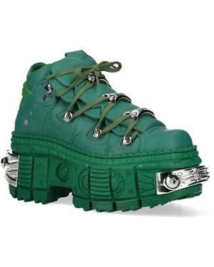 New Rock M-106Wall-C29 Metallic Leather Gothic Ankle Boots - Green