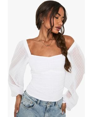 Boohoo Dobby Chiffon Ruched Blouse - White