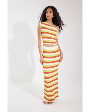Boohoo Knitted Asymmetric Shoulder Top And Maxi Skirt Co-Ord - Metallic