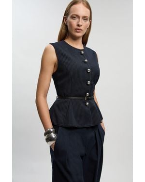 Karen Millen Tailored Pinstripe Belted Peplum Jacket - Blue