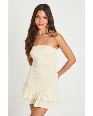 Boohoo Cheesecloth Shirred Mini Beach Dress - White