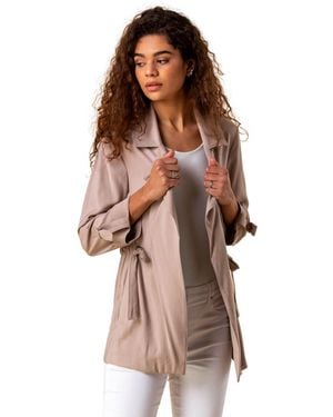 Roman Tie Waist Longline Jacket - Brown