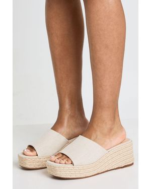 Boohoo Linen Square Toe Espadrille Wedges - Natural