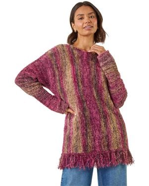 Roman Fluffy Tassel Hem Knit Jumper - Red