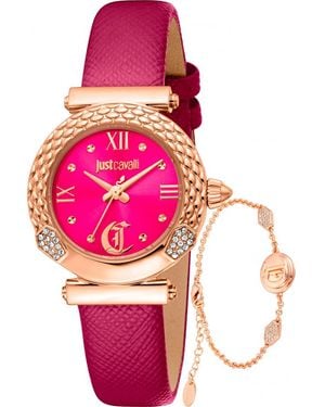 Just Cavalli Jc1L332L0035 Ladies Curiosa Watch And Bracelet Gift Set - Pink