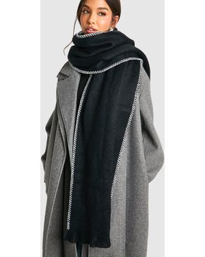 Boohoo Blanket Stitch Trim Knitted Scarf - Black