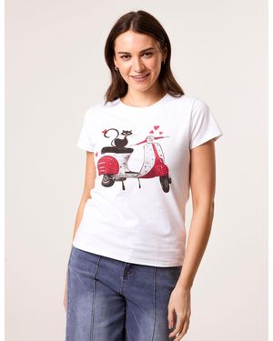 Blue Vanilla Printed Cat T-Shirt - White