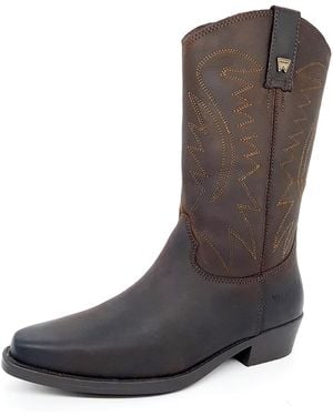 Wrangler Tex Hi Leather Biker Chelsea Cowboy Boots - Brown