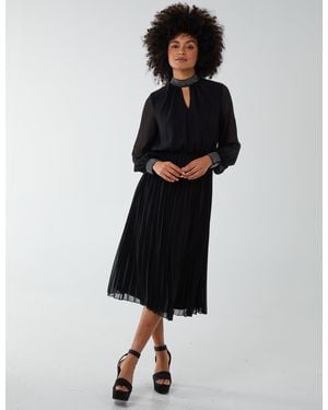 Blue Vanilla Diamante Collar Pleated Skirt Midi Dress - Black
