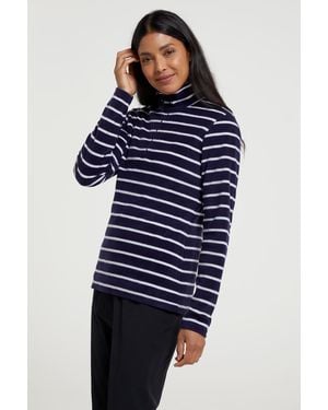 Mountain Warehouse 'Camber' Striped Fleece Jacket Half Zip Warm Cosy Jumper - Blue