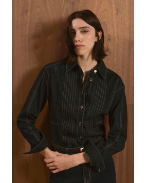 Karen Millen Denim Corset Stitch Detail Shirt - Brown
