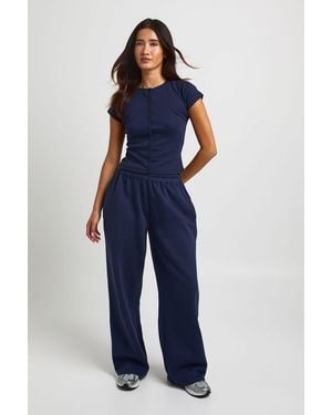 Boohoo Ribbed Button Through Cap Sleeve Top And Jogger Tracksuit - Blue
