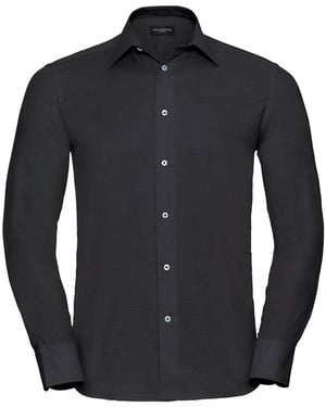 Russell Collection Oxford Easy-Care Tailored Long-Sleeved Shirt - Black