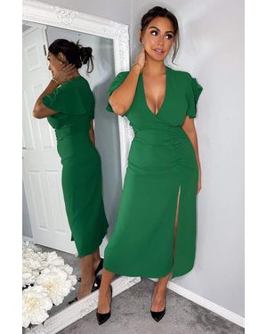 AX Paris Ruched Split Leg Midi Dress - Green