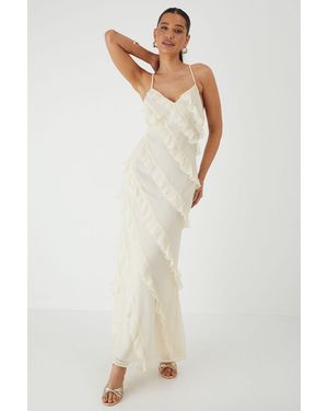MissPap Ruffle Low Back Maxi Dress - White