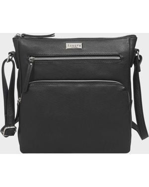 Assots London 'agatha' Black Real Soft Pebble Grain Leather Crossbody Bag