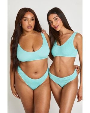 Boohoo Premium Fits All Crinkle V Front Thong Bikini Bottom - Blue