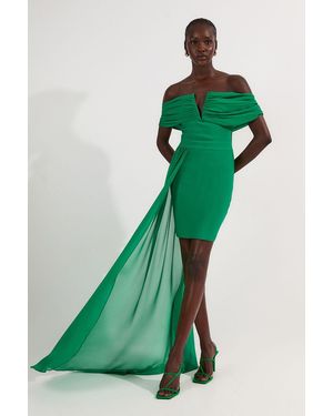 Karen Millen Figure Form Bandage Knit Woven Bardot And Skirt Detail Dress - Green