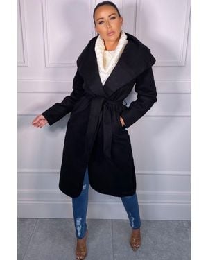 Femme Luxe Waterfall Duster Belted Long Coat - Blue