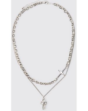 BoohooMAN Layered Gothic Cross Necklace Iron - Blue