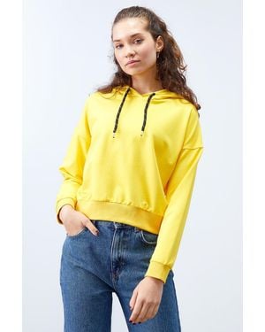 TOMMY LIFE Relaxed Hooded Sweatshirt With Tie Detail - Yellow