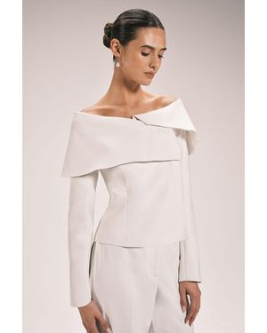 Karen Millen Compact Viscose Stretch Tailored Asymmetric Blazer - Natural