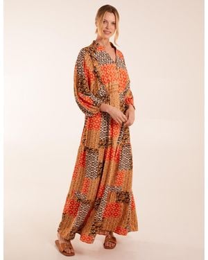 Blue Vanilla Abstract Pattern Maxi Dress - Orange