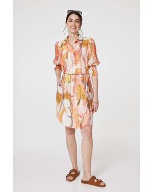 Izabel London Printed 3/4 Puff Sleeve Shirt Dress - White