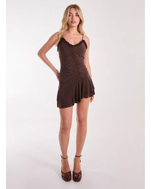Pink Vanilla Ruffle Trim Mini Dress - Brown