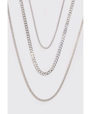 BoohooMAN 3 Pack Chain Necklace In Silver - White