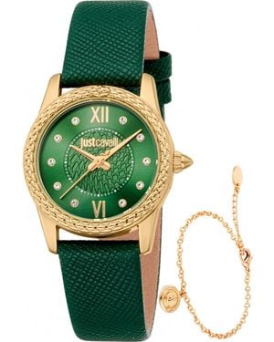 Just Cavalli Jc1L360L0025 Ladies Sublime Animalier Watch And Bracelet Gift Set - Green